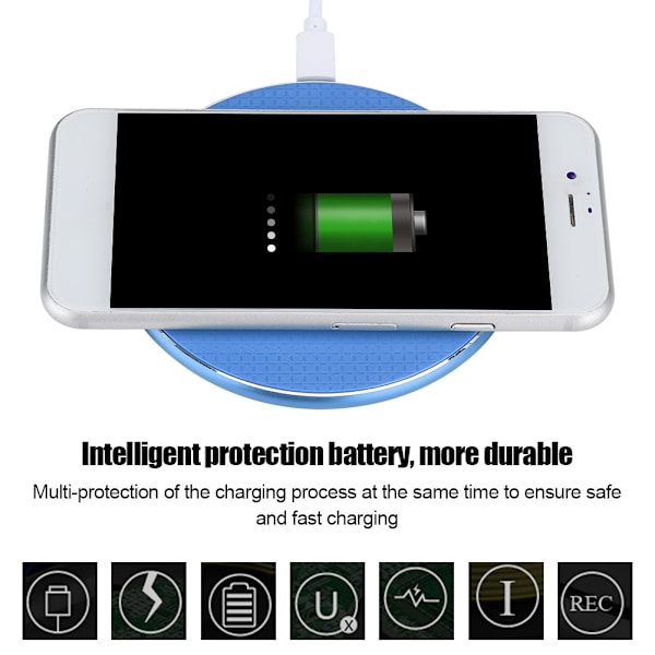 Ultra-tynd hurtigopladning QI cirkulær sender trådløs oplader til iPhone/Samsung/Xiaomi Blå