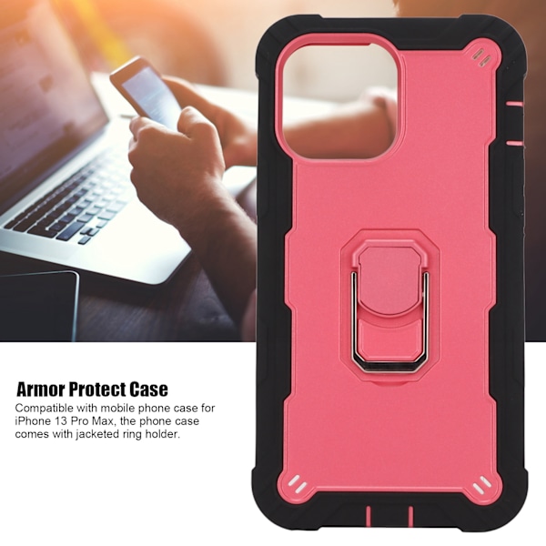 Reptålig pansarskydd med stativ för iPhone 13 Pro Max mobiltelefoner Pansarskyddsfodral (svart rosa)