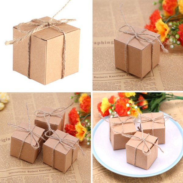 50PCS Brown Kraft Paper Square Wedding Favor Candy Chocolate Gift Party Supply Boxes