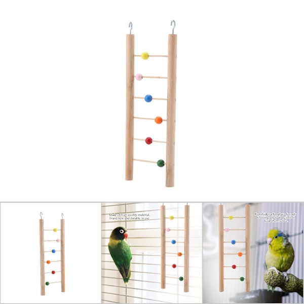 Wood Bird Parrot Ladder Climbing Toy Hanging Swing For Bird Cage Pet Toys With Beads