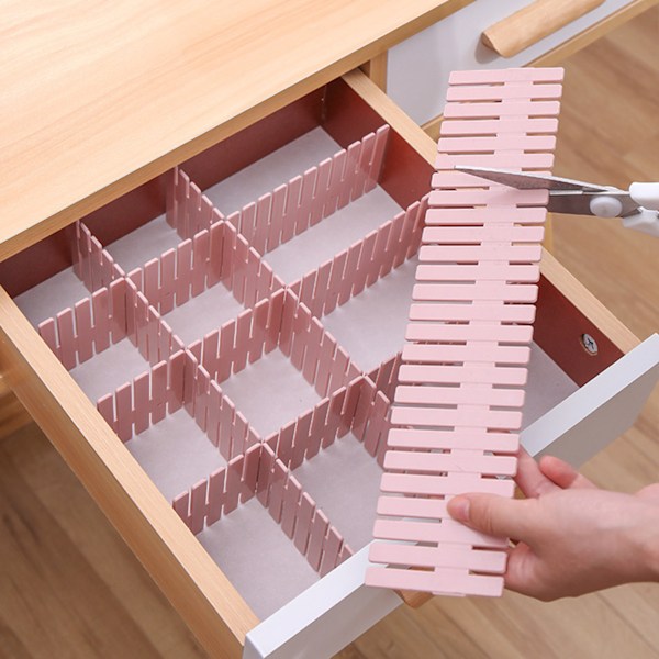 4 kpl laatikon jakaja järjestäjä muovi laatikko varasto osio koti säädettävä taputuslevy vaaleanpunainen pitkä 37x7CM