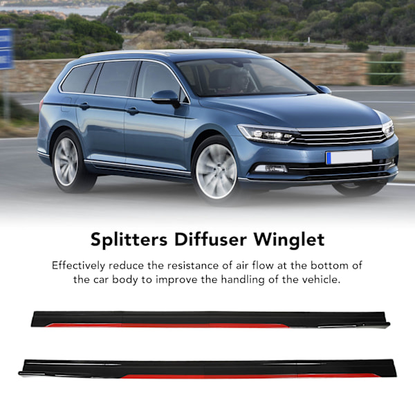8PCS Bil Karosseri Styling Sido kjol Ljus Svart Röd Trim Splitters Diffuser Winglet Universal för Civic