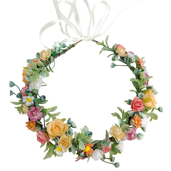 Romantisk Blomsterkrans, Handgjort Boho Hårband för Bröllopsfestivaler & Renässansfestivaler, Elegant Bröllopstillbehör med Justerbart Band