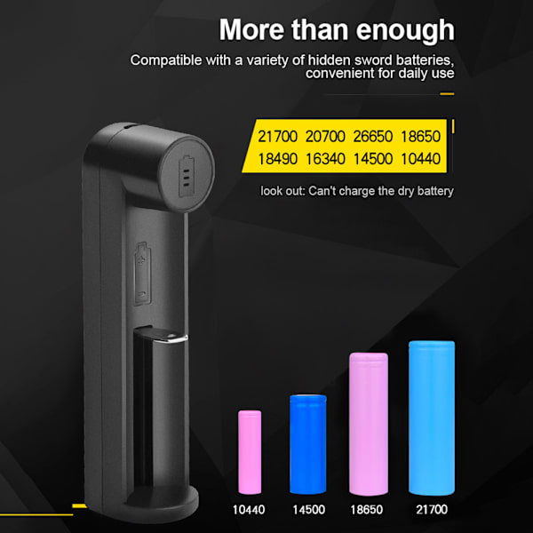 Batteriladdare 1 Slot USB 18650 26650 21700 Li-ion Uppladdningsbar Batteriladdare