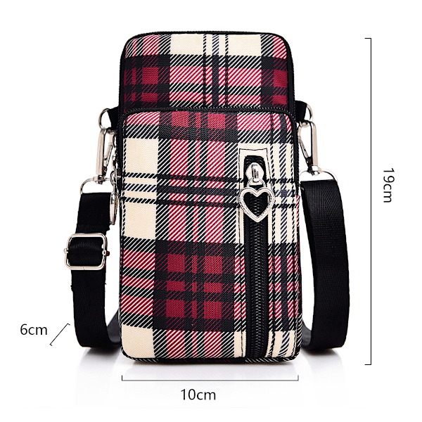 Liten rutig crossbody-plånbokstelefonväska för kvinnor, miniväska över axeln, mobiltelefonväska, miniplånbok med axelrem
