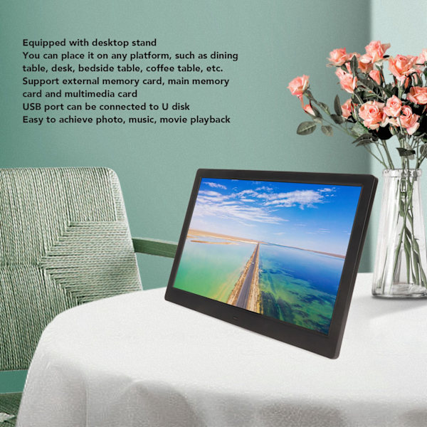 15,6 tums LCD Digital Fotoram HD 1920x1080 Stor Lagring Elektronisk Bildram Svart 100‑240V EU-kontakt