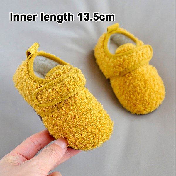 1 par Unisex Barn Toddler Tofflor Strumpor, Konstgjorda Ulltofflor med Halkfri Gummisula (Inre längd 13.5cm) yellow 13.5cm
