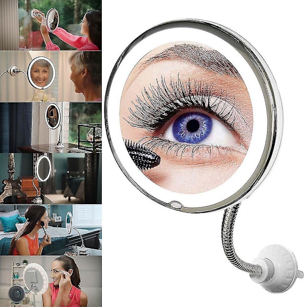 Dagsljus LED Förstoringsspegel, Batteridriven med Flexibel Svanhals för Anpassad Positionering, 10X Förstoring för Detaljerad Närbild, Sugkopp