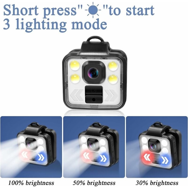 Bärbar Spionkamera 1080P HD, Bekväm Bärbar Videoinspelare för Utomhusaktiviteter, Multifunktionell Kamera med 3 LED-lägen Ficklampa för