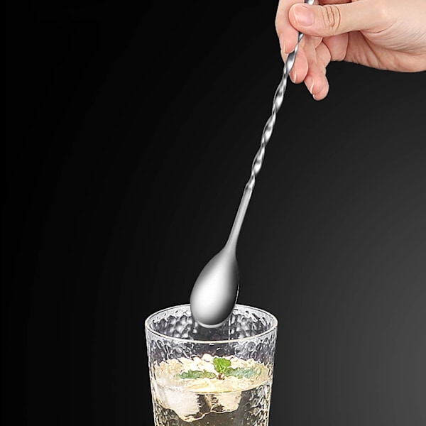 Cocktail Shaker Sked, Twist På Skeden För Lagerindelning Av Drinkar, Spiraldesign För Ett Säkert Grepp, Rostfri Konstruktion, Fruktgaffelspets För Enkel Användning