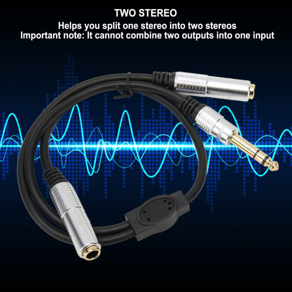 6,35 mm:n kaksois-6,35 mm:n Y-haaroitinkaapeli, ammattimainen 1/4 tuuman stereokaapeli vahvistimelle, mikrofonille ja kaiuttimelle