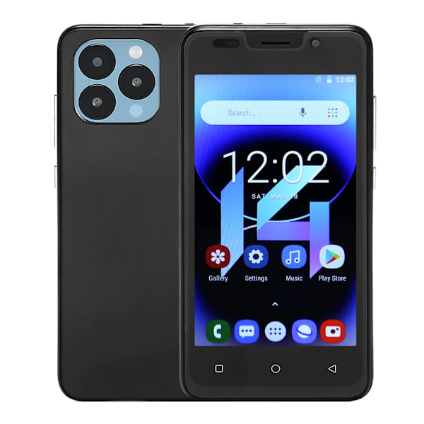 Låst op Smartphone 3G 5.0 tommer HD-skærm Ansigtsgenkendelse 4GB RAM 32GB ROM Dual Card Dual Standby Mobiltelefon til Android 10 100V til 240V Sort