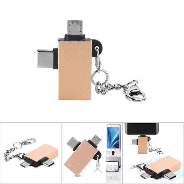 2 kpl 2-in-1 USB OTG -sovitin USB 3.0 -liitännällä USB - Type C -sovitin Androidille (kulta ketjulla)