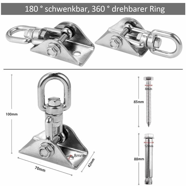 Rostfri Stål Swing Hanger, Kraftig Takfäste för Veranda Gungset, Yoga Swing Hängmatta, Tung Boxningssäck, Hängstol, Inomhus & Utomhus