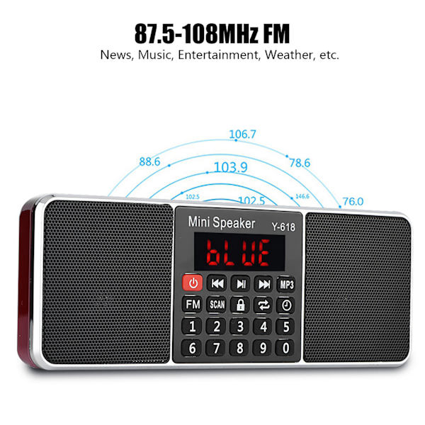 87,5-108MHz Stereo FM-radio PW Cut Memory Tf USB Musikk Håndfri samtale MP3-spiller Radio   Rød