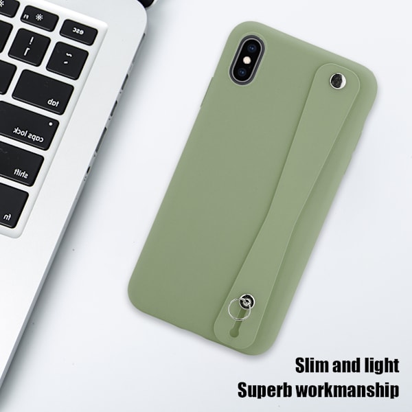 Heldekkende anti-fall telefondeksel med stropp i ensfarget full pakke, egnet for iPhone xs max (Matcha-farge)
