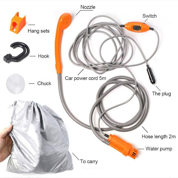 Campingbruser DC12V Bærbar Høj Fleksibilitet Holdbar Plast Gummi Ergonomisk Design Nem Installation Udendørs Bruser