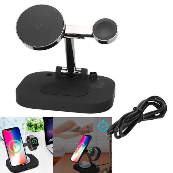 F22 4 i 1 trådløs ladestasjon Foldable Magnetic Wireless Charging Station for IPhone 12 Series Black