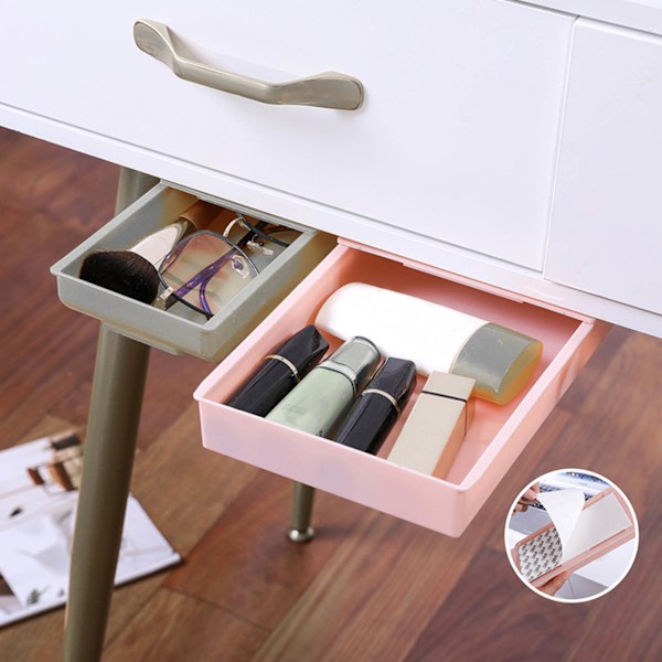 Under Desk Skuffe Opbevaringsboks Sikkerhedsstempel Fri Skjult Selvhæftende Blyantsbakke Skuffe til Stationery Makeup Pen