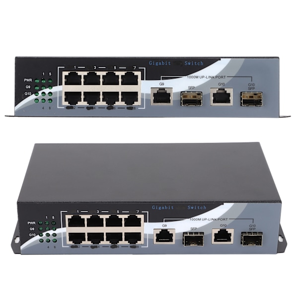 Ethernet Mediaomvandlare Twisted Pair RJ45 10/100/1000M 2 Optisk Fiber 10 Portar Adaptiv SFP