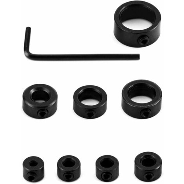 Borrdjupsspärrset, djupspärrar för borr Ø 3/4/5/6/8/10/12/16 mm insexnyckel ingår svart 9 st