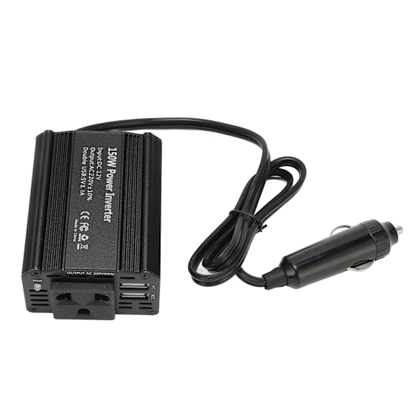 Auton virtalähde 150W 12V DC - 220V AC kahdella 2.1A USB-lähdöllä virtalähteeksi Musta