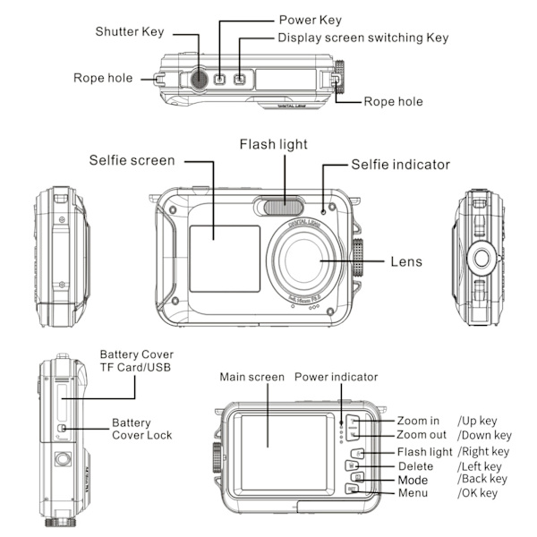 Full HD 2.7K 48MP 10ft Vandtæt Undervands Digitalkamera 16X Digital Zoom Forreste Bagerste Dobbelte Skærmer Vandtæt Digitalkamera Rød