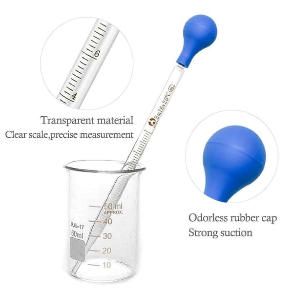 GETIT 2 kappaletta lasipipettejä, asteikolla varustetut lasipipetit puhdistusharjalla