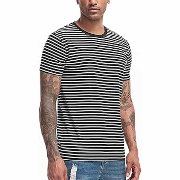 Mænds Sort og Hvid Stribet T-Shirt Casual Bomuld T-Shirt Toppe Enkel Alsidig Tynd T-Shirt