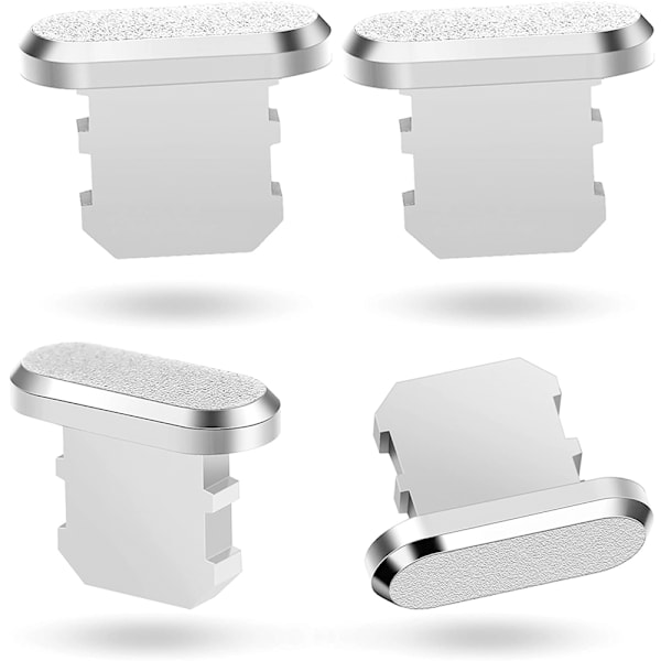 4 Stk. Anti-støvpropper Kompatible med iPhone 11, iPhone 12 Beskytter Opladningsstøvdæksel Kompatibelt med iPhone 11, 12, Pro, Max/X/XS/XR, 7, 8 Silver