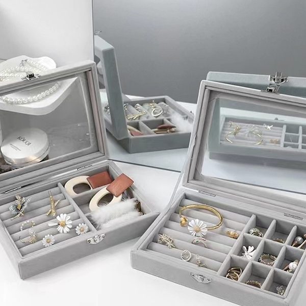 2 i 1 smykkeskrin ring øreringe arrangør holder stabelbar display showcase aflåselig smykker opbevaringsbakke gaver til piger kvinder, 20x15x5cm