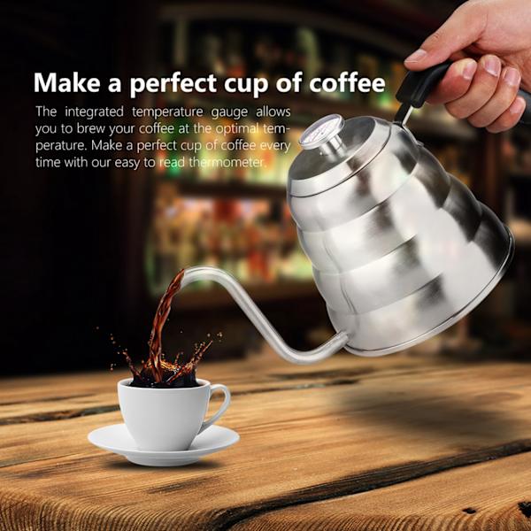 304 Rostfritt Stål Häll Över Kaffe Gåshals Vattenkokare Tekanna med Termometer Hem 1.2L
