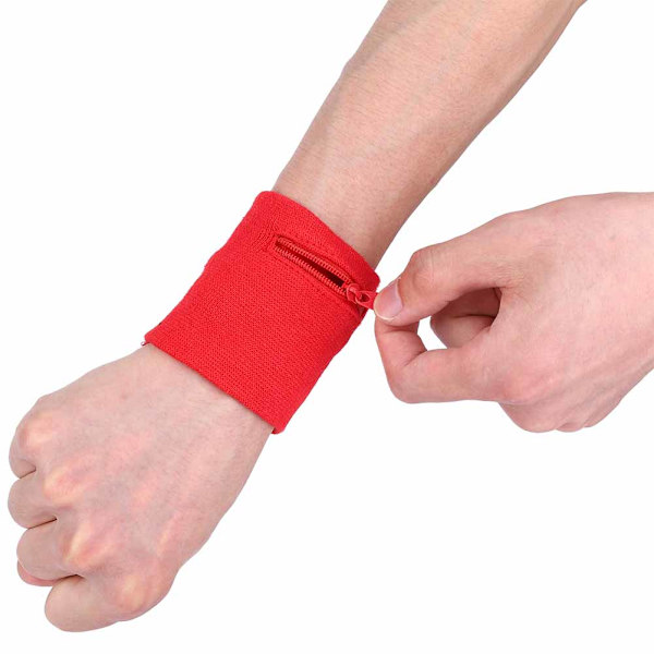 Unisex-rannekoru kolikoiden, avainten säilytykseen, vetoketjullinen tasku, urheilurannekello, kuntosali, juoksu (punainen)