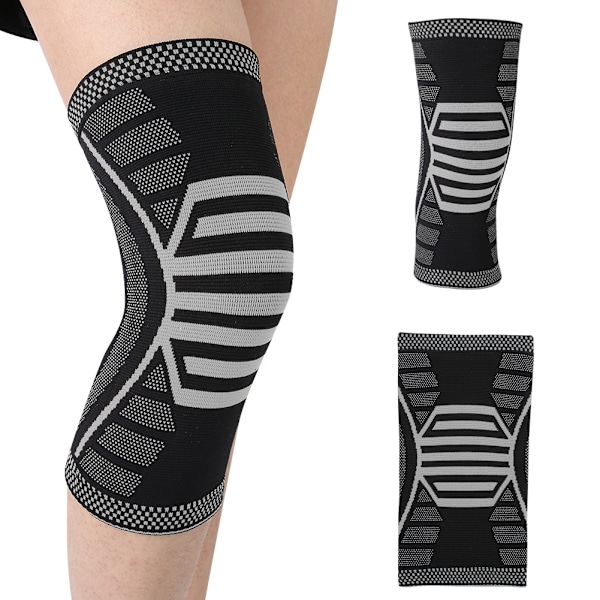 Sport Knäskydd Sleeve Protector Wrap Support Pad Fitness Utomhus Rem Stöd (Svart&Grå, M)