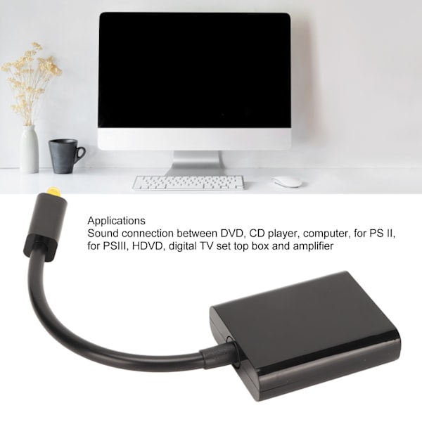 Optisk kabelsplitter 1 inn 2 ut Surround Sound Digital Optisk Fiber Lydkabel for DVD CD-spiller Datamaskin Forsterker Svart