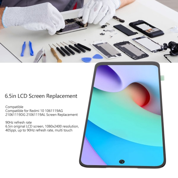 6,5 tuuman LCD-näytön vaihto 90 Hz:n virkistystaajuudella 3D-herkkä kosketusnäyttö Redmi 10 21061119AG 21061119DG 21061119AL