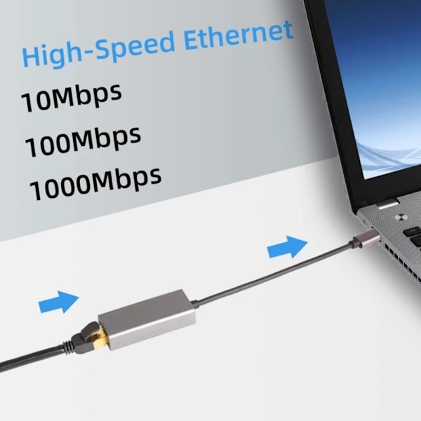 Nätverksadapter, Thunderbolt 3-kompatibel Plug-and-Play USB C till Ethernet-adapter för stabil anslutning, Aluminiumhölje med halkfri design