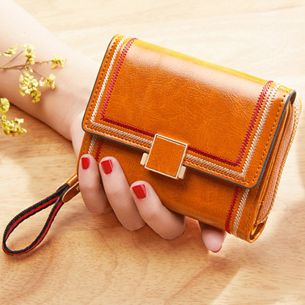Liten damplånbok Kreditkortshållare, PU-läder Retro Bifold Damficka Plånbok med dragkedja Myntficka