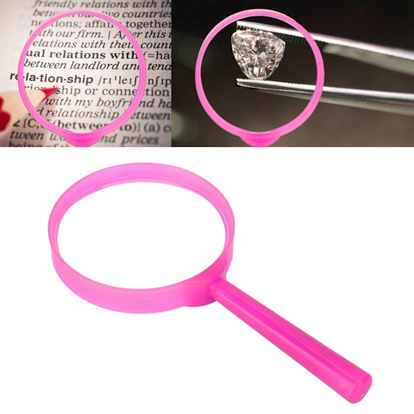 Mini Handhållen Förstoringsglas med Plast Handtag Bärbar Läsförstoringsglas Lupp för Studenter BarnRosa