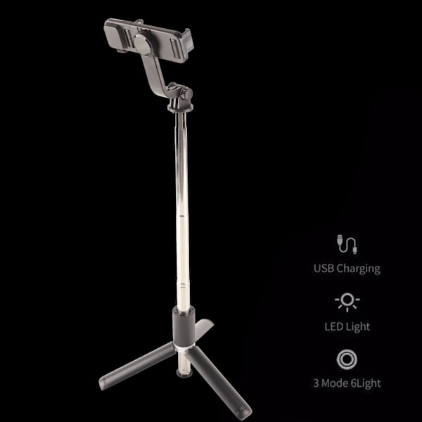 6 in 1 Langaton Bluetooth Selfie-keppi Säädettävä Kääntyvä Puhelimenpidike Kätevä Selfie-keppi Stabilisaattori