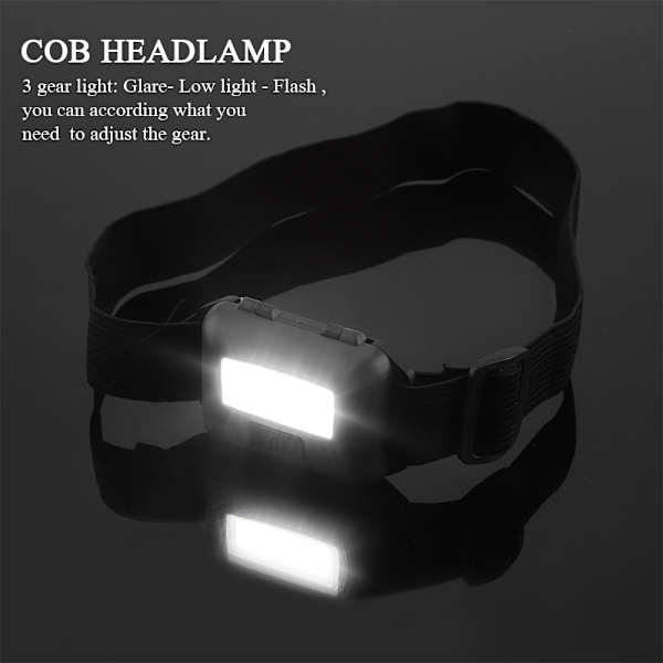 Mini COB Hovedlampe Justerbar Forlygte Vandring Camping Klatring Lys Udendørs Sort