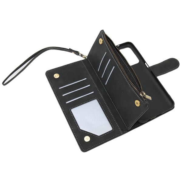 Plånbok Flip Case Imitation Läder Skyddande Plånbok Case Korthållare med Dragkedja för A03S Svart