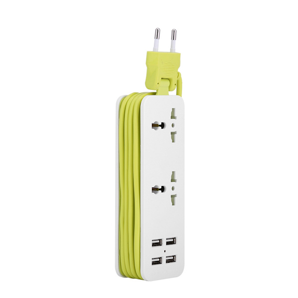4 USB 2 kolmireikäinen pistorasia matkakäyttöön, ylijännitesuoja 1200 W, turvallinen kannettava jatkojohto, EU-pistoke