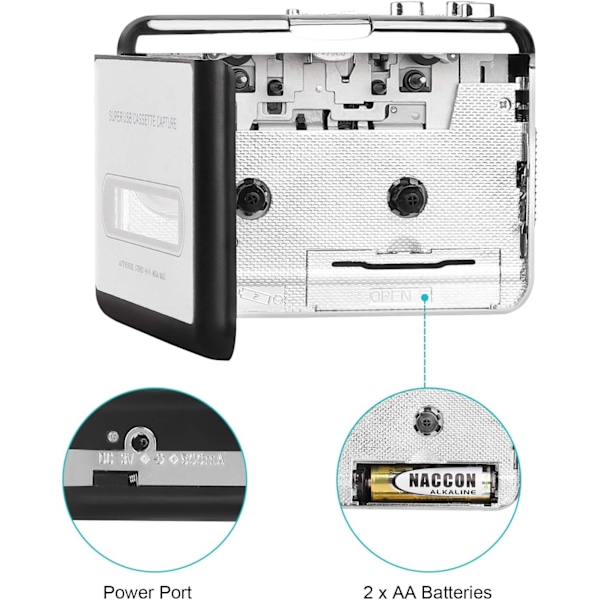 Kasetti MP3-muuntimeen, kasettisoitin Walkman USB-kasettisoitin kasetista MP3:een, digitaaliset tiedostot kannettaville tietokoneille ja Maceille kasetista Mp3:een (musta)