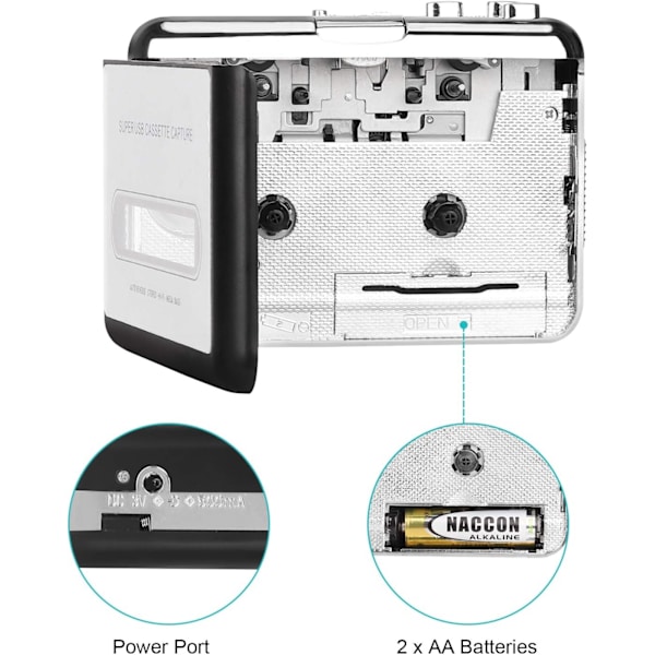 Kassettband till MP3-omvandlare, kassettbandspelare Walkman USB-bandspelare från kassett till MP3, digitala filer för bärbara datorer och Mac-datorer från kassett till MP3 (svart)