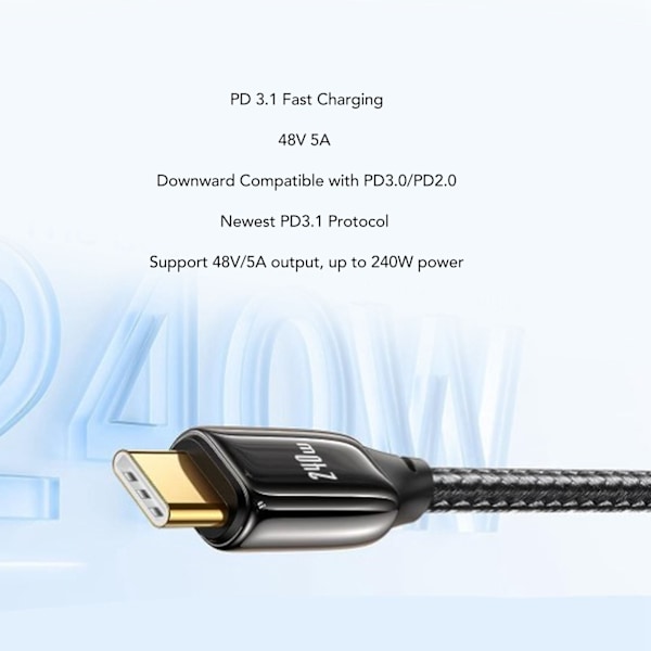 USB C til USB C-kabel, han til han, PD240W, 9,8ft lang, PD3.1 E-mark chip, Type C-opladningskabel til bærbar computer, telefon og tablet