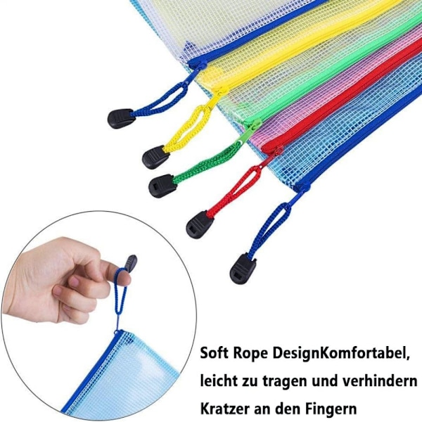Färgkodad Organizer, Slitstarka PVC-materialfickor för enkel förvaringslösning, Mesh-blixtlåspåsar, A4-blixtlåspåsar för kontorsmaterial
