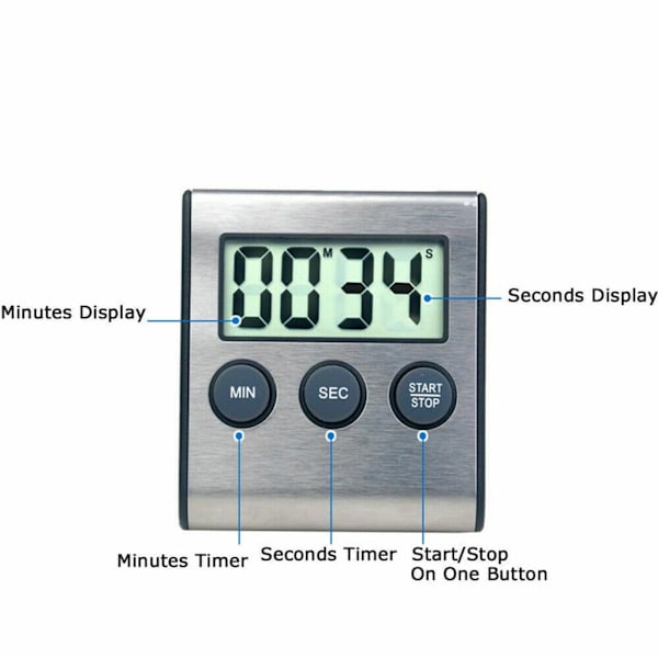 Högljudd Alarm Rostfritt Stål Timer, Nedräkningstimer För Matlagning Och Sport, Lätt Att Använda Med Tydlig Avläsning, Multifunktionstimer Upp Till 99 Minuter För