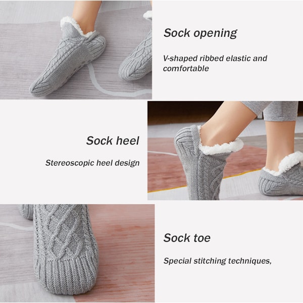 Toffelsockor för kvinnor, halkfria termiska innesockor för damer 43-45 (28cm)