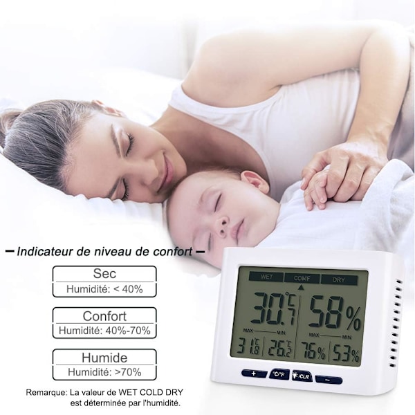 Känslig Bakgrundsbelysning Inomhus Temperaturmätare, Digital Hygrometer Med Hög Precision, Komfortindikator, Flera Placeringsalternativ Inklusive Vägg
